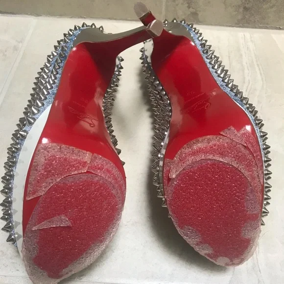 NEW Christian Louboutin sz 38 lady peep denim spike pumps - Picture 3 of 5